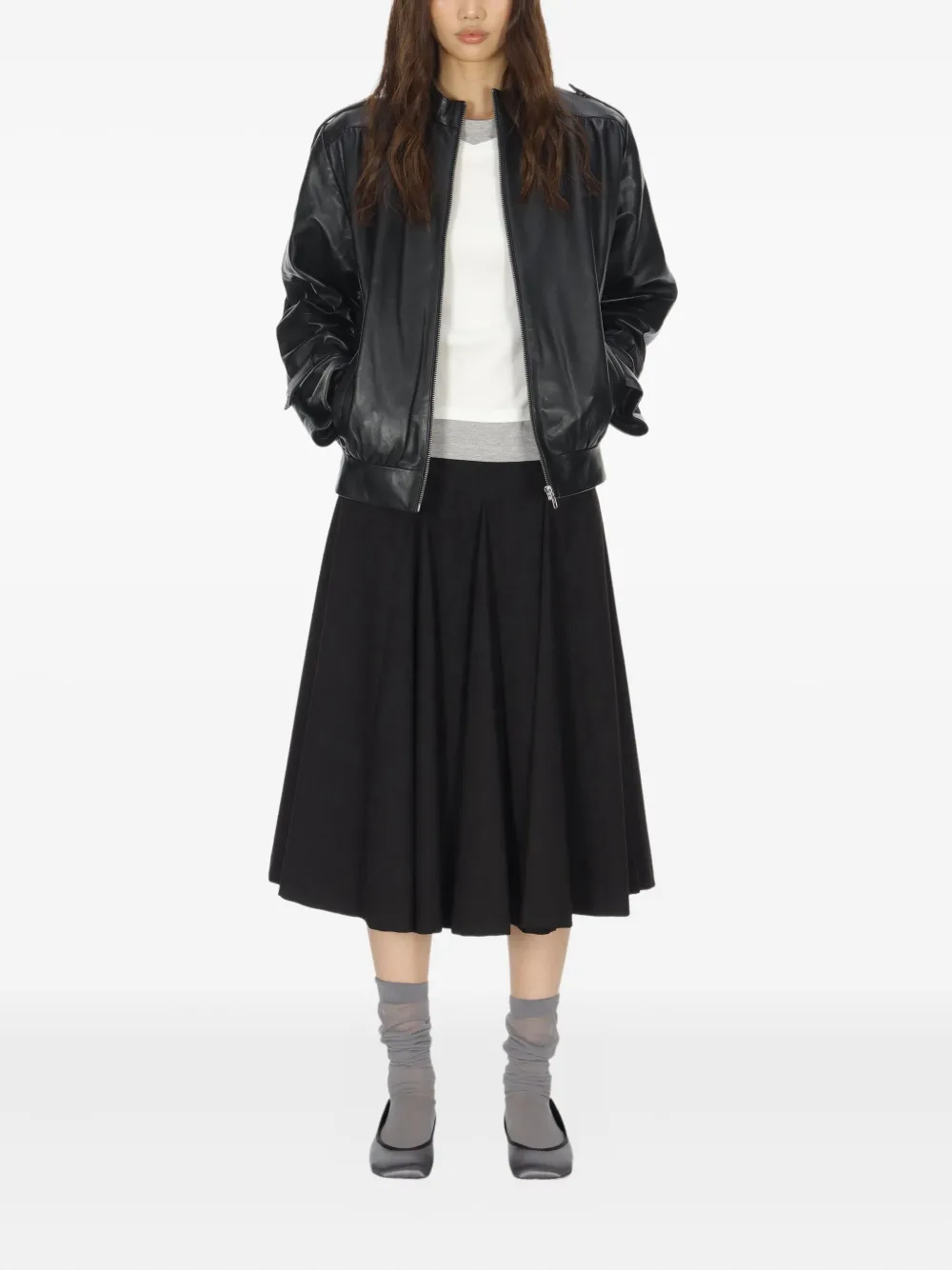 Gimaguas Long-sleeved Leather Jacket In Black