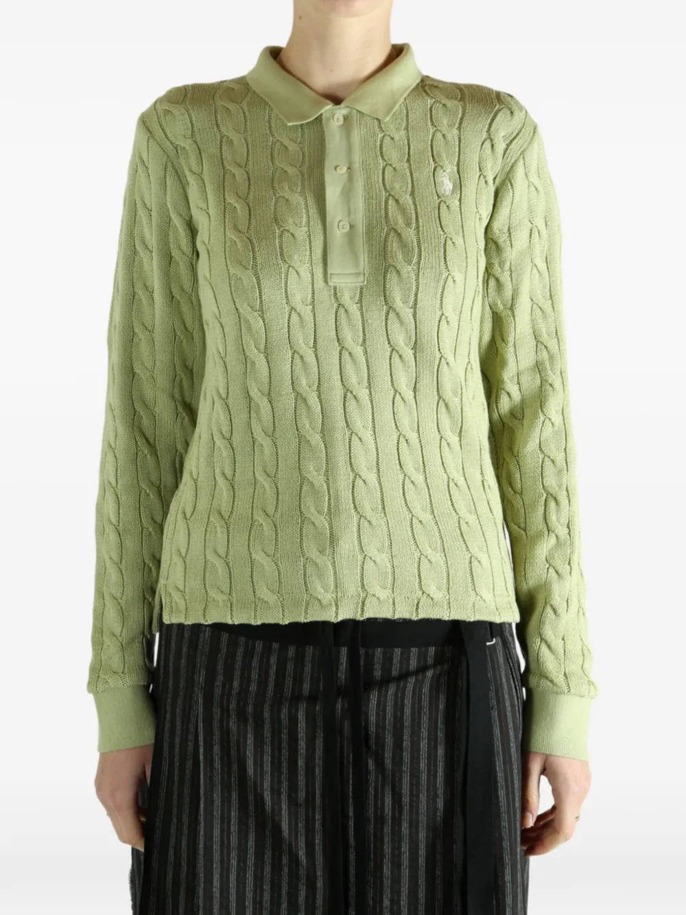 Polo Ralph Lauren cable-knit buttoned polo top - Groen