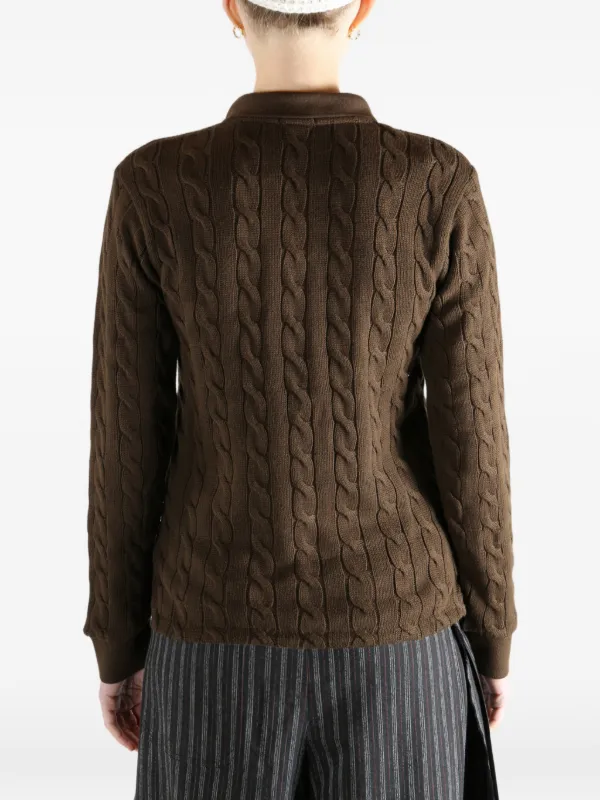 Polo Ralph Lauren cable-knit Buttoned Polo Top | Brown | FARFETCH