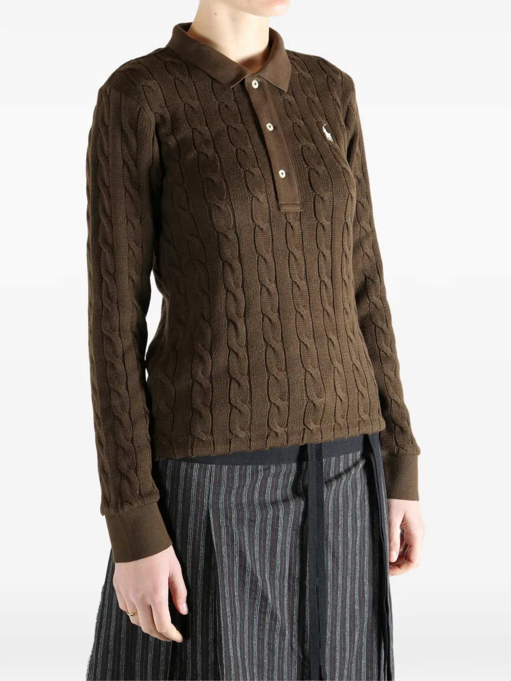 Polo Ralph Lauren Kabelgebreide polotop met knopen Bruin