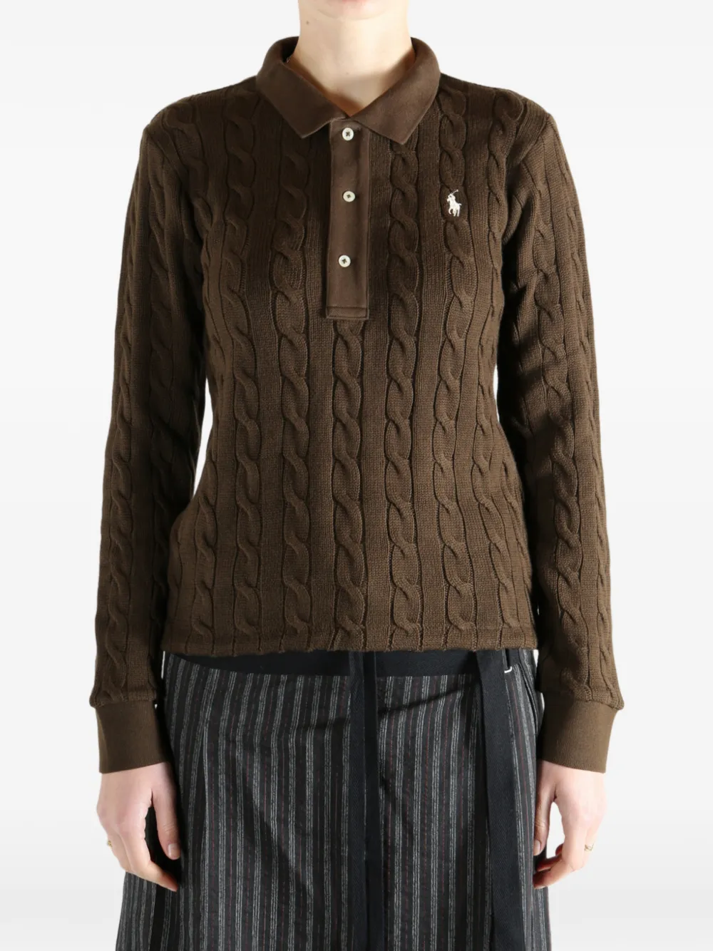 Polo Ralph Lauren cable-knit buttoned polo top - Bruin