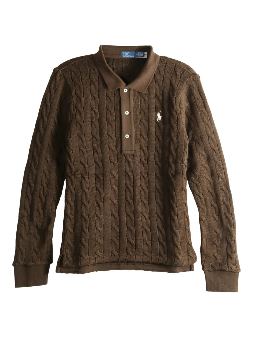 Polo Ralph Lauren cable-knit buttoned polo top - Marrone