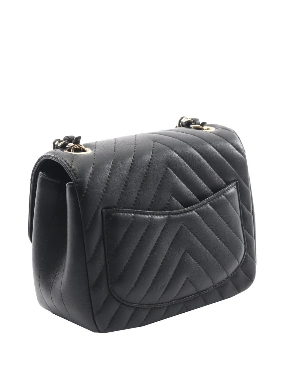 CHANEL Pre-owned 2017-2018 Mini Square Classic Chevron Lambskin Single Flap Crossbody Bag In Black