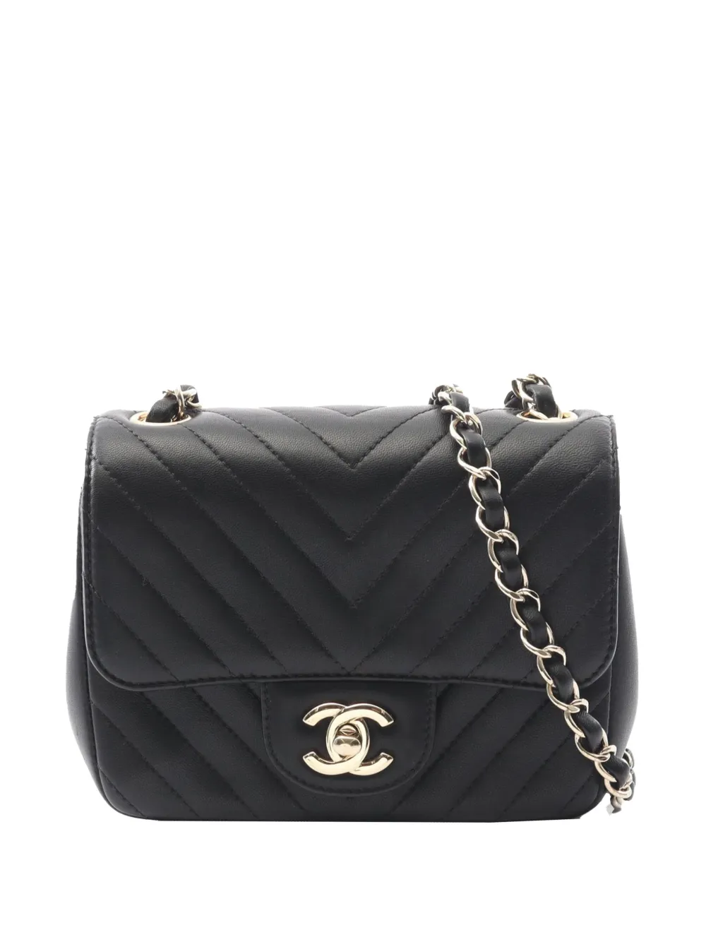 CHANEL Pre-Owned 2017-2018 Mini Square Classic Chevron Lambskin Single CHANEL Pre-Owned 2017-2018 Mini Square Classic Chevron Lambskin Single