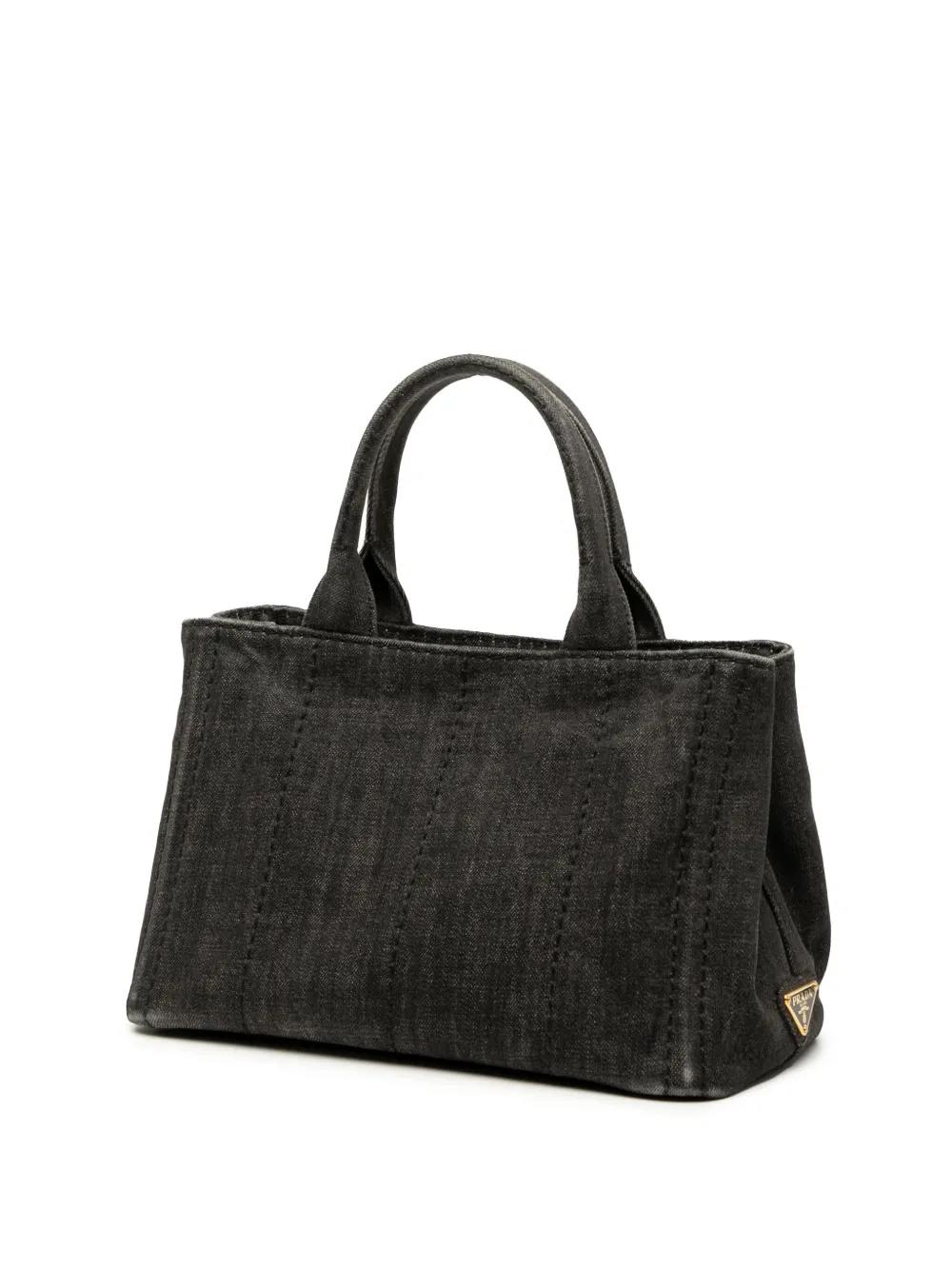 PRADA Pre-owned 2013-2025 Small Denim Canapa Logo Satchel In Gray