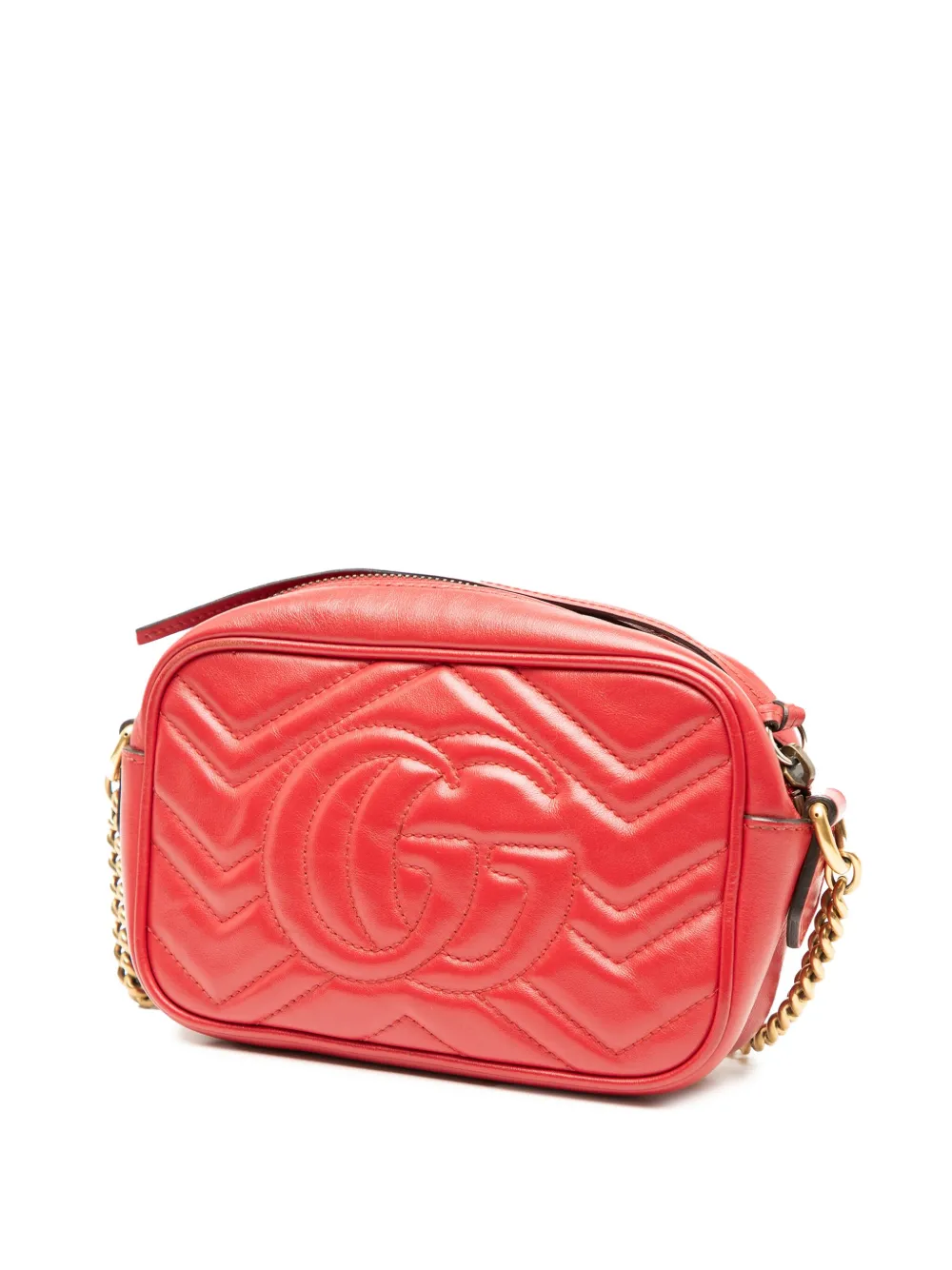 Pre-owned Gucci 2016-2025 Mini Gg Marmont Matelasse Leather Crossbody Bag In Red