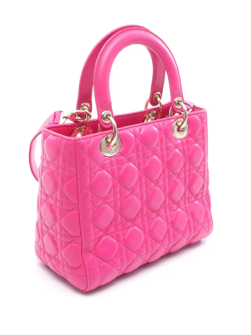 DIOR Pre-owned 2010-2025 Medium Lambskin Cannage Lady Satchel In Pink