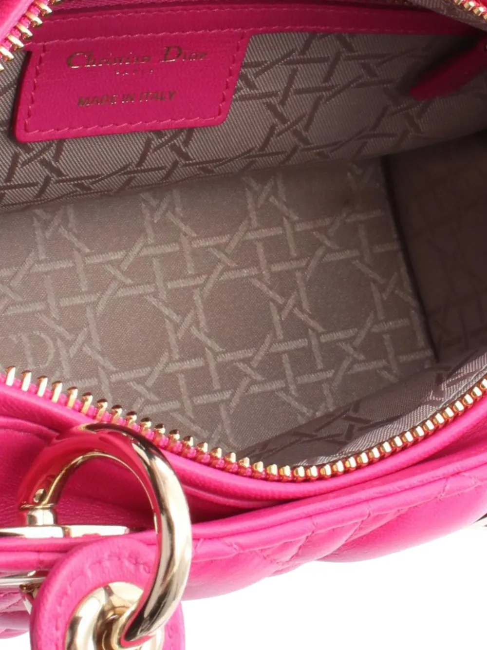 DIOR Pre-owned 2010-2025 Medium Lambskin Cannage Lady Satchel In Pink