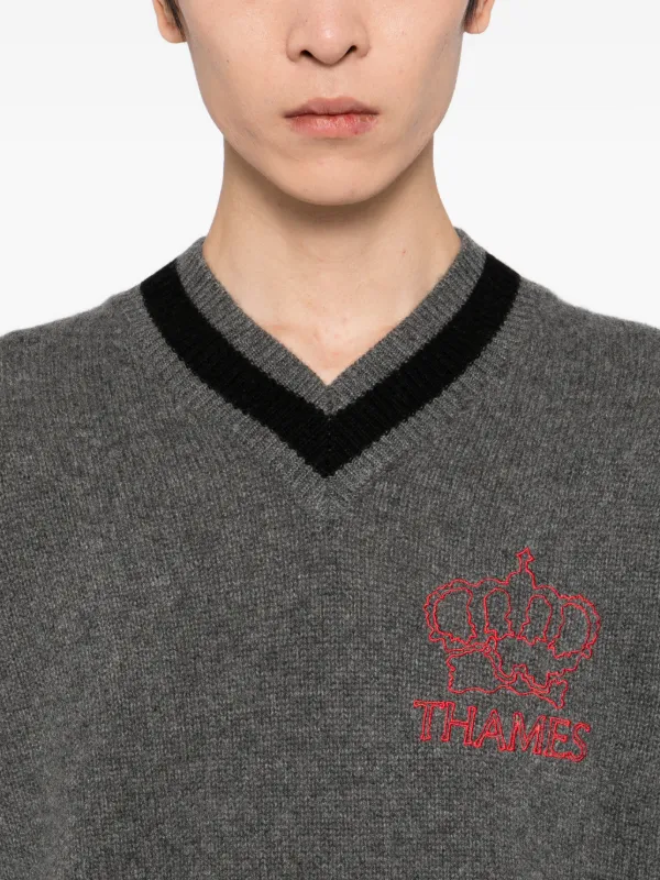 THAMES MMXX Cashmere v-neck Sweater | Grey | FARFETCH JO
