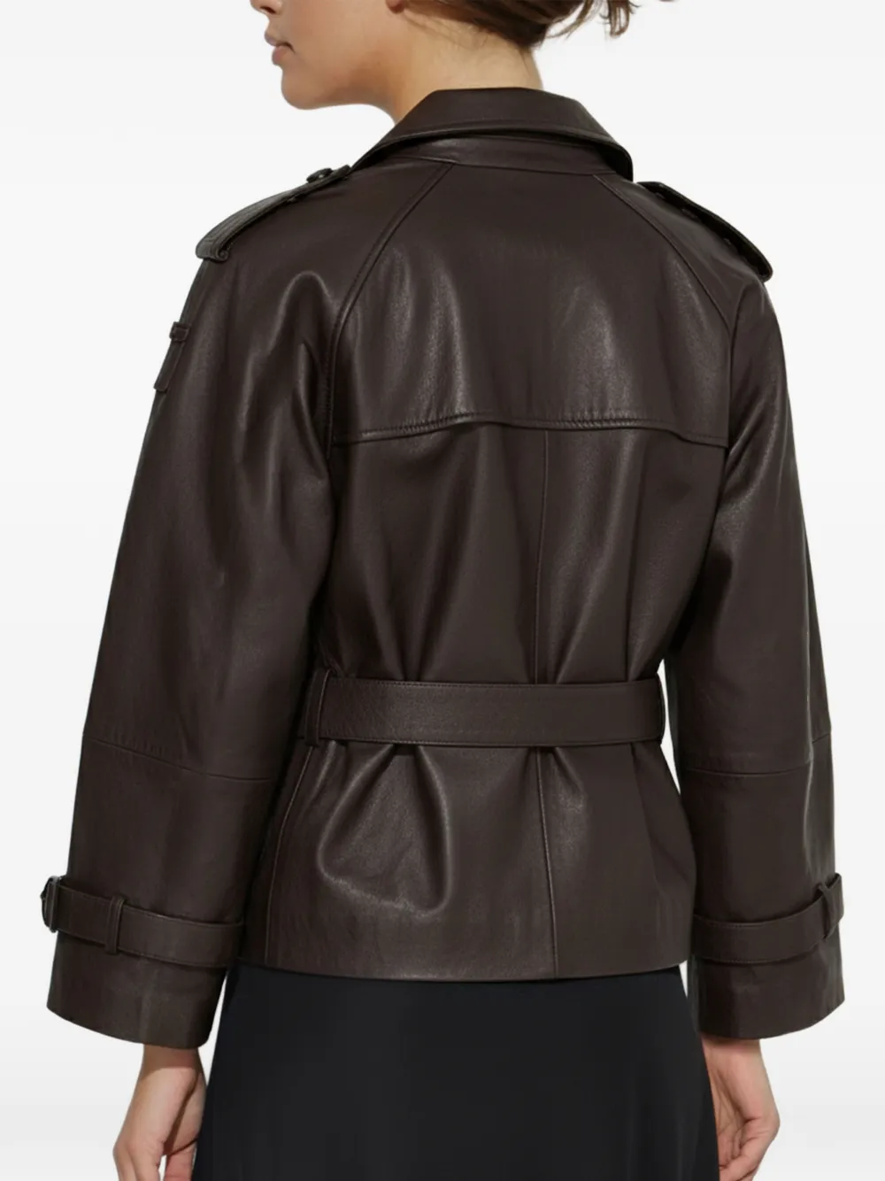 Allsaints Reed Cropped Leather Jacket In Brown