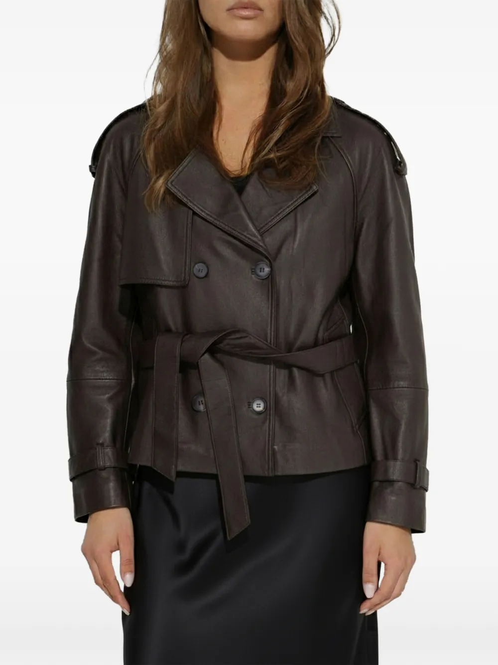 Allsaints Reed Cropped Leather Jacket In Brown