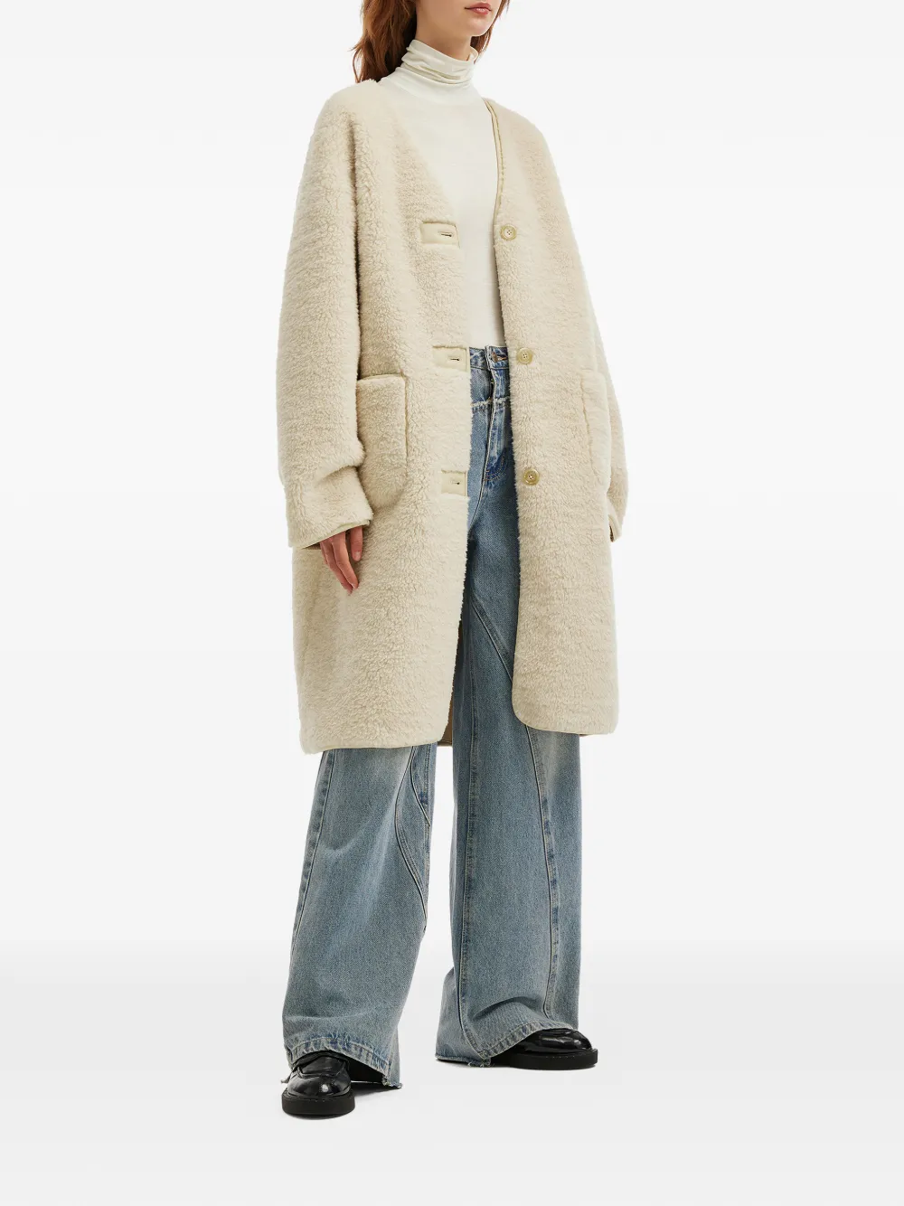 Tout A Coup Button Pocket Coat In Neutral