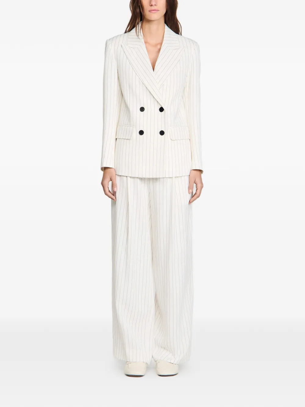  Sandro Striped Double-breasted Blazer - Neutrals 