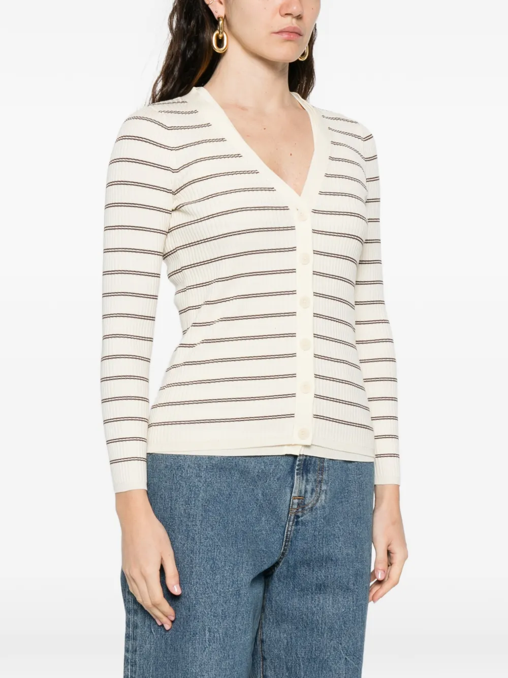  Sandro Striped V-neck Cardigan - Neutrals 