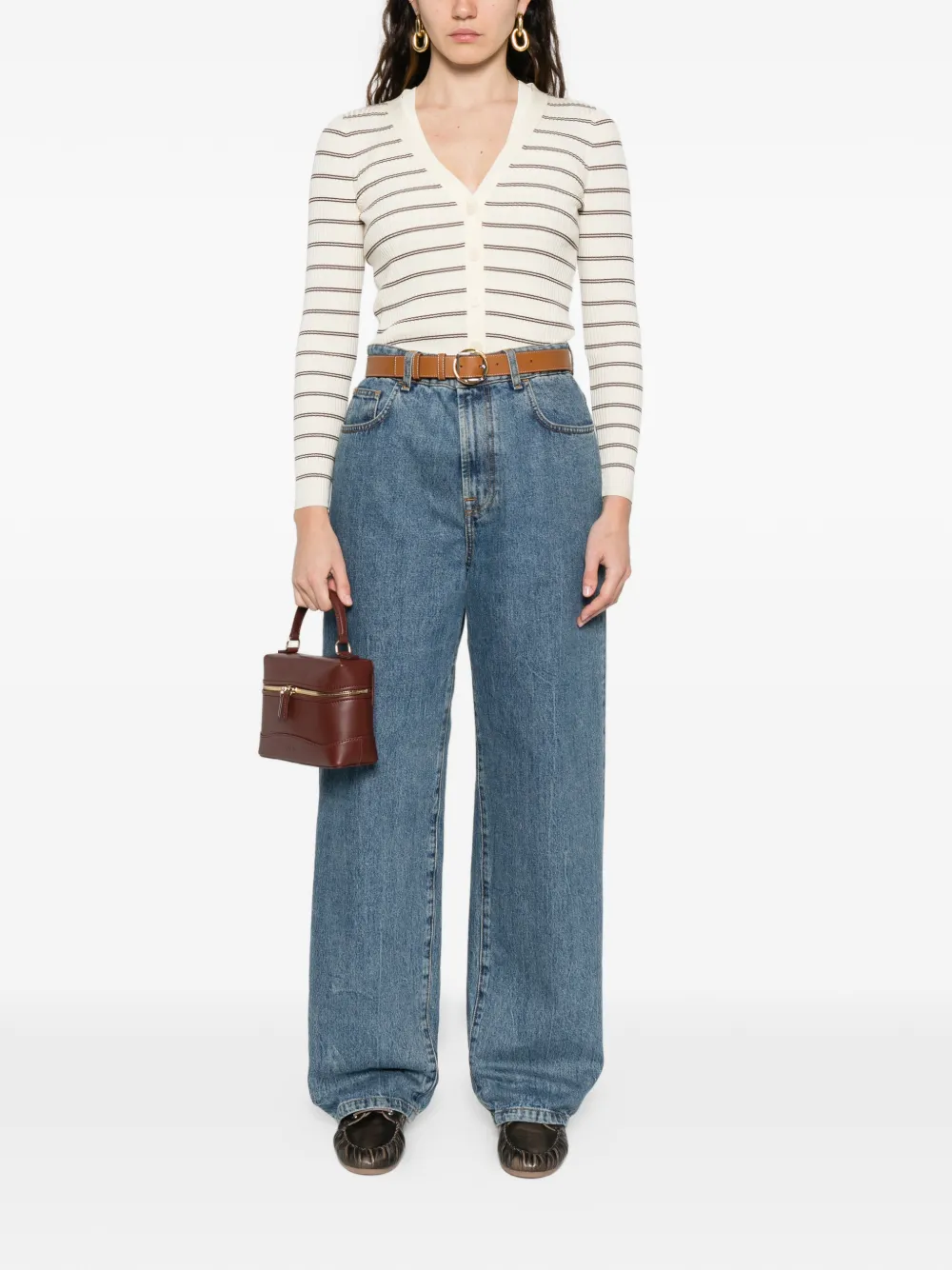  Sandro Striped V-neck Cardigan - Neutrals 