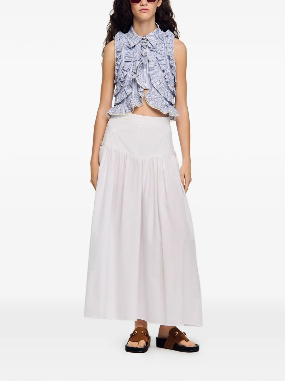 SANDRO Popeline maxi-rok met zijstrik Wit