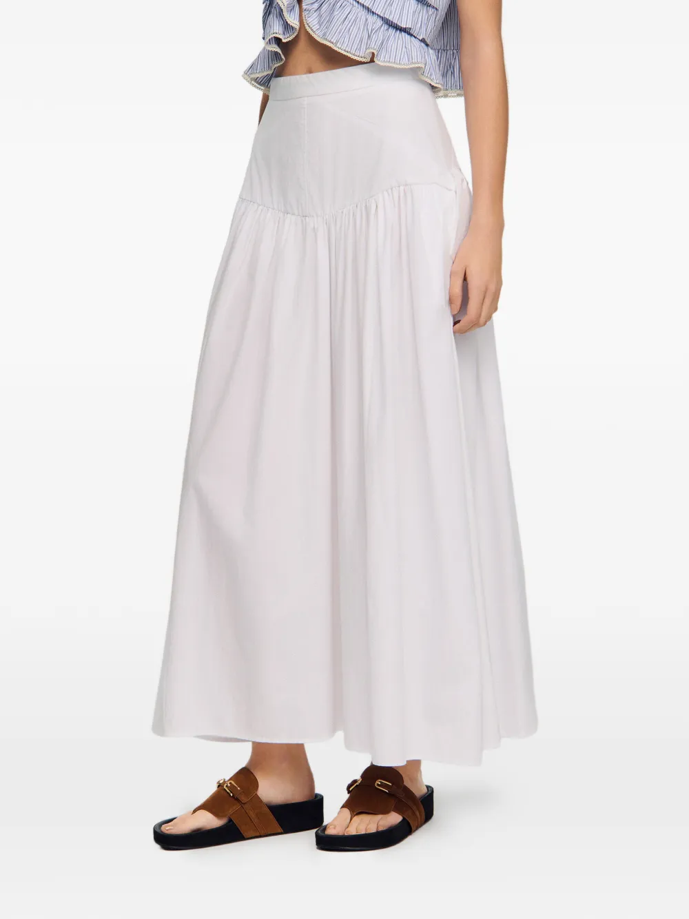 SANDRO side-tie Poplin Maxi Skirt | White | FARFETCH