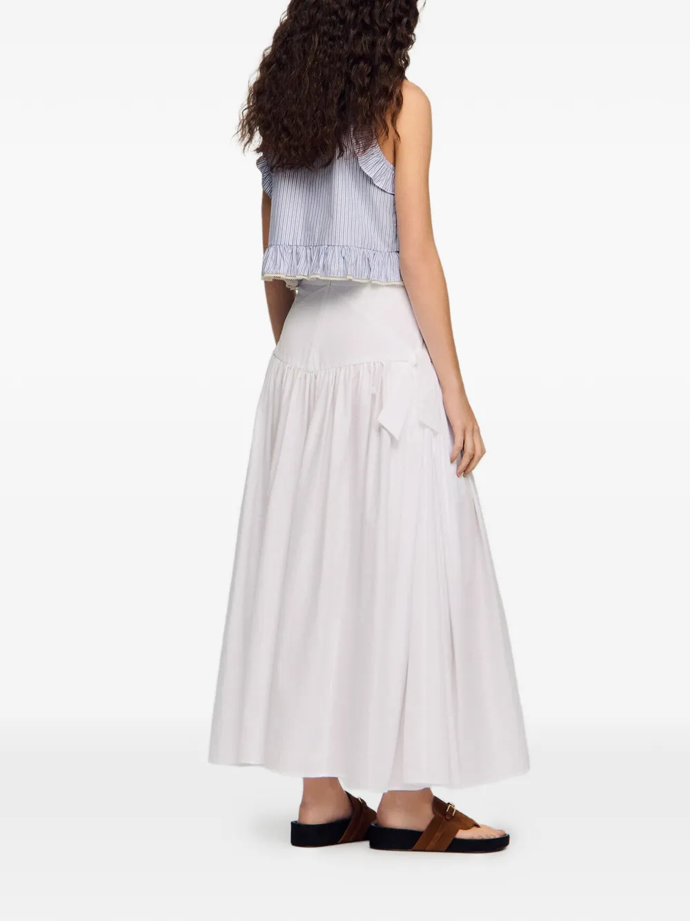 SANDRO Popeline maxi-rok met zijstrik Wit