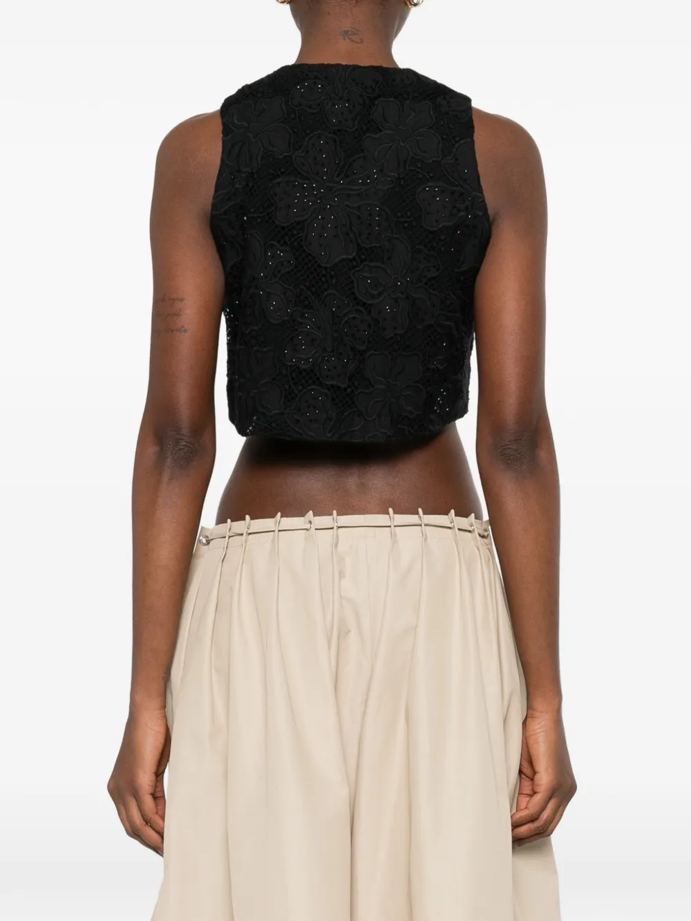 SANDRO Cropped top met borduurwerk en kant Zwart
