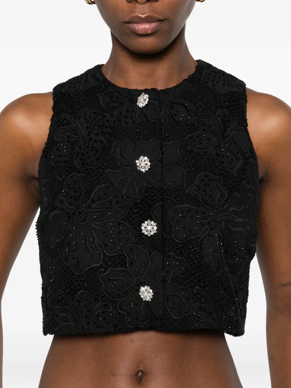 SANDRO Cropped top met borduurwerk en kant Zwart