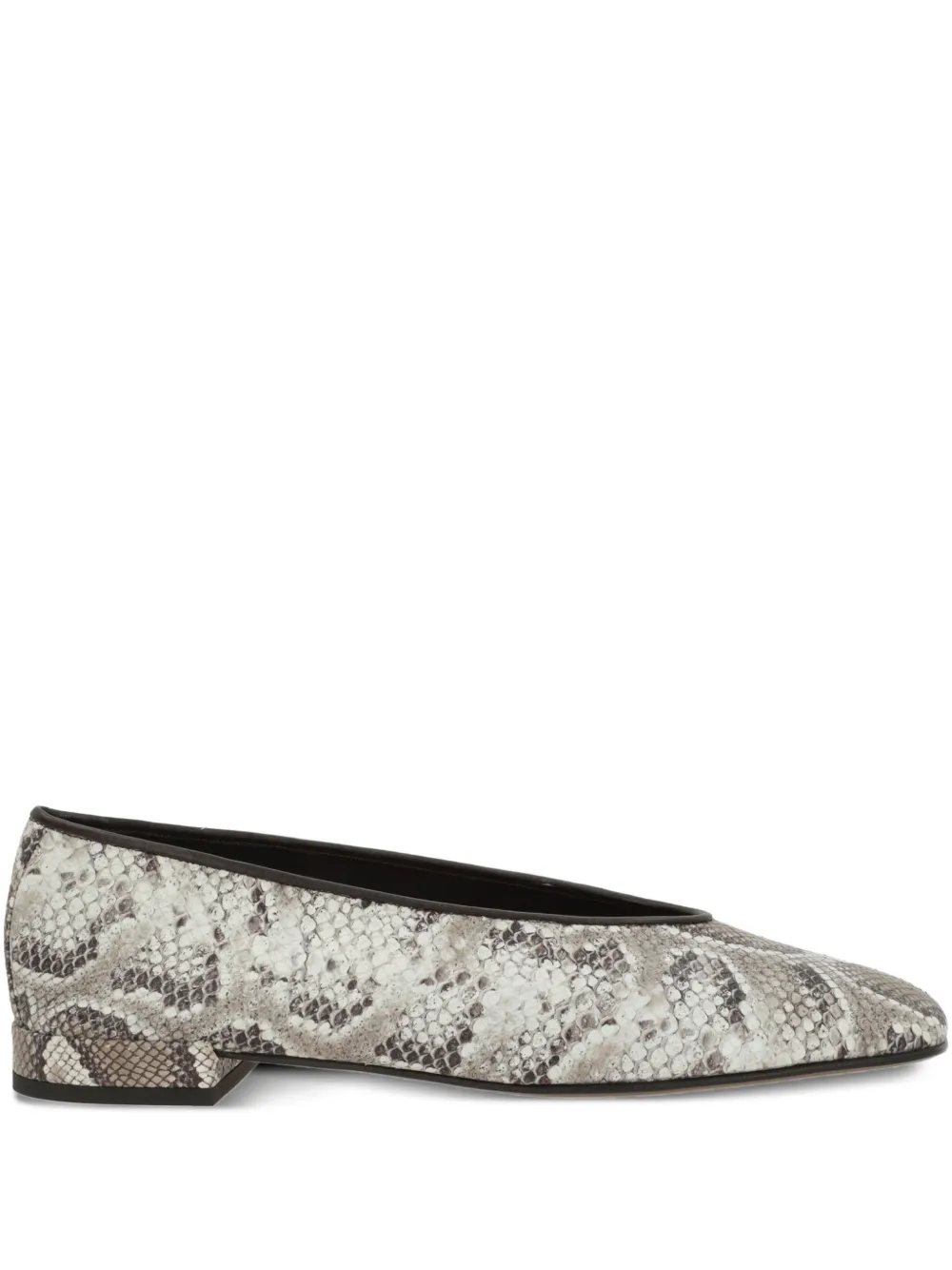 Giorgio Armani Python-print Squared Ballet Flats In Brown