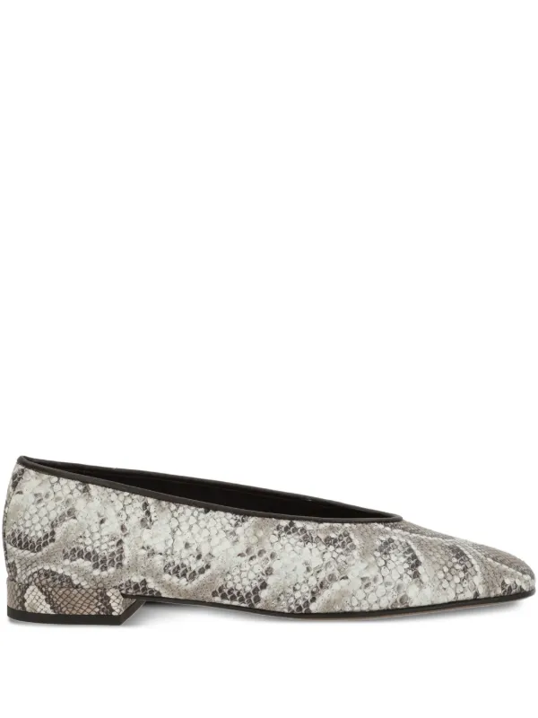 Giorgio Armani Python-print Squared Ballet Flats in Neutrals