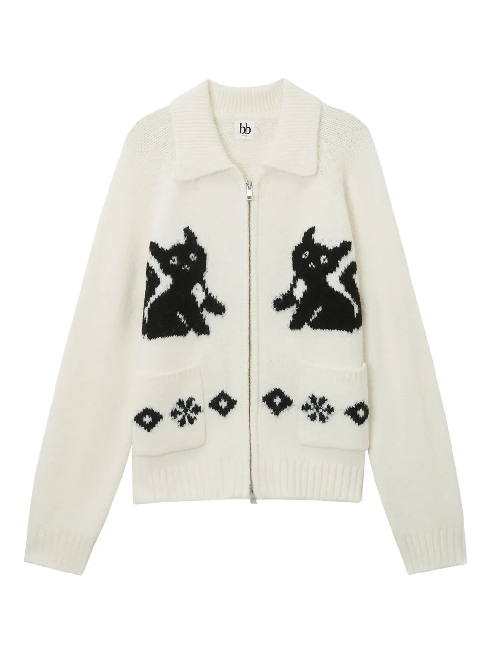 B+ab Zip Cat-pattern Cardigan In White