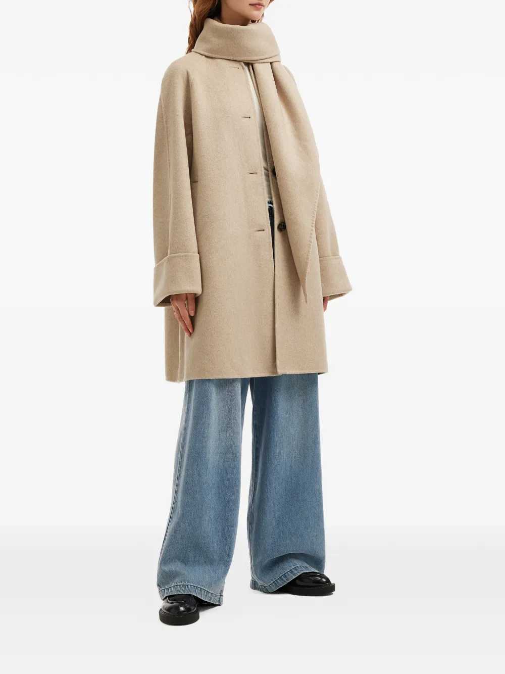 B+ab Button Scarf Coat In Neutral