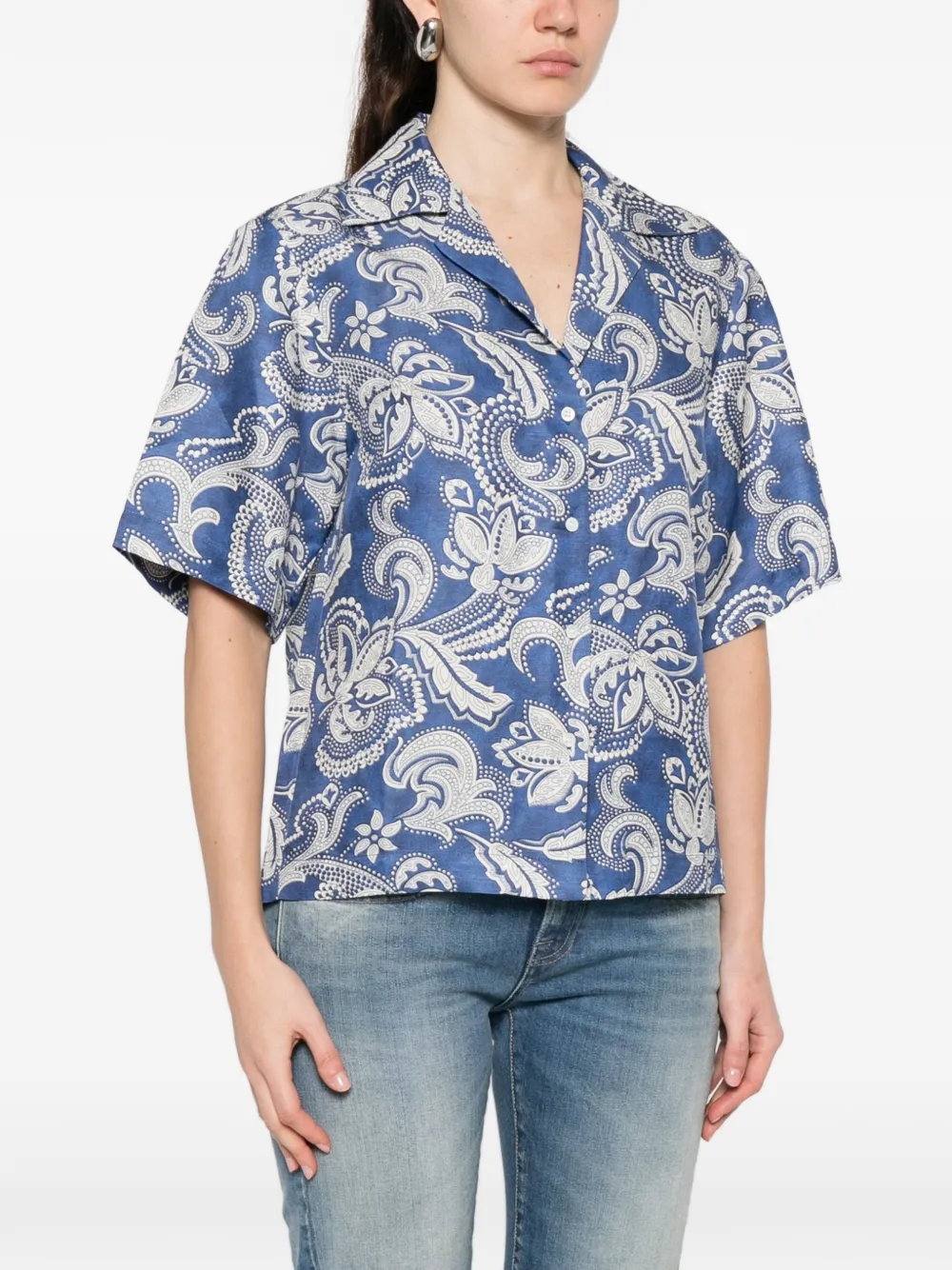  Sandro Floral Printed Short-sleeve Shirt - Blue 