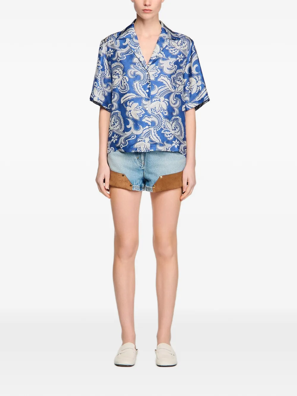  Sandro Camisa Con Estampado Floral - Azul 