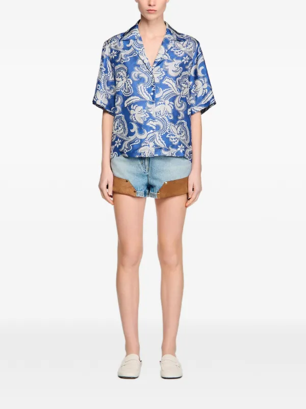 SANDRO サンドロ フローラルトップス SANDRO Floral Printed short-sleeve Shirt | Blue | FARFETCH