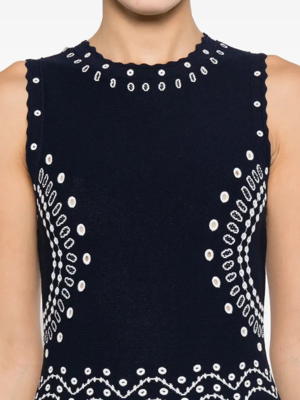 SANDRO scarf-print Embroidered Knit Mini Dress | Blue | FARFETCH