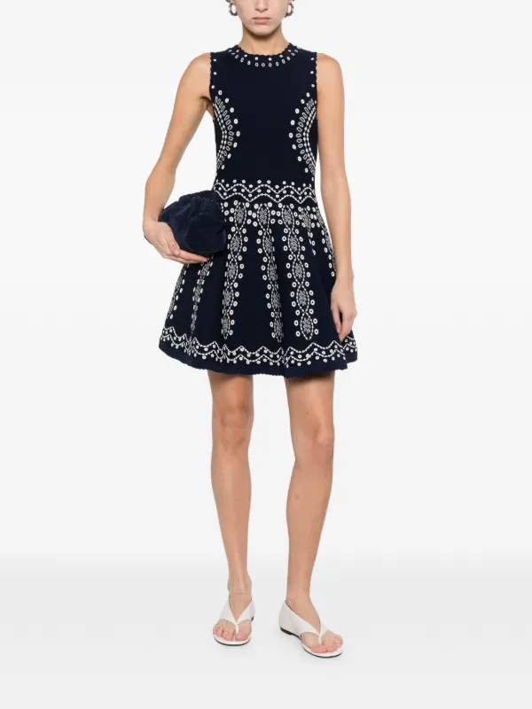 SANDRO scarf-print Embroidered Knit Mini Dress | Blue | FARFETCH
