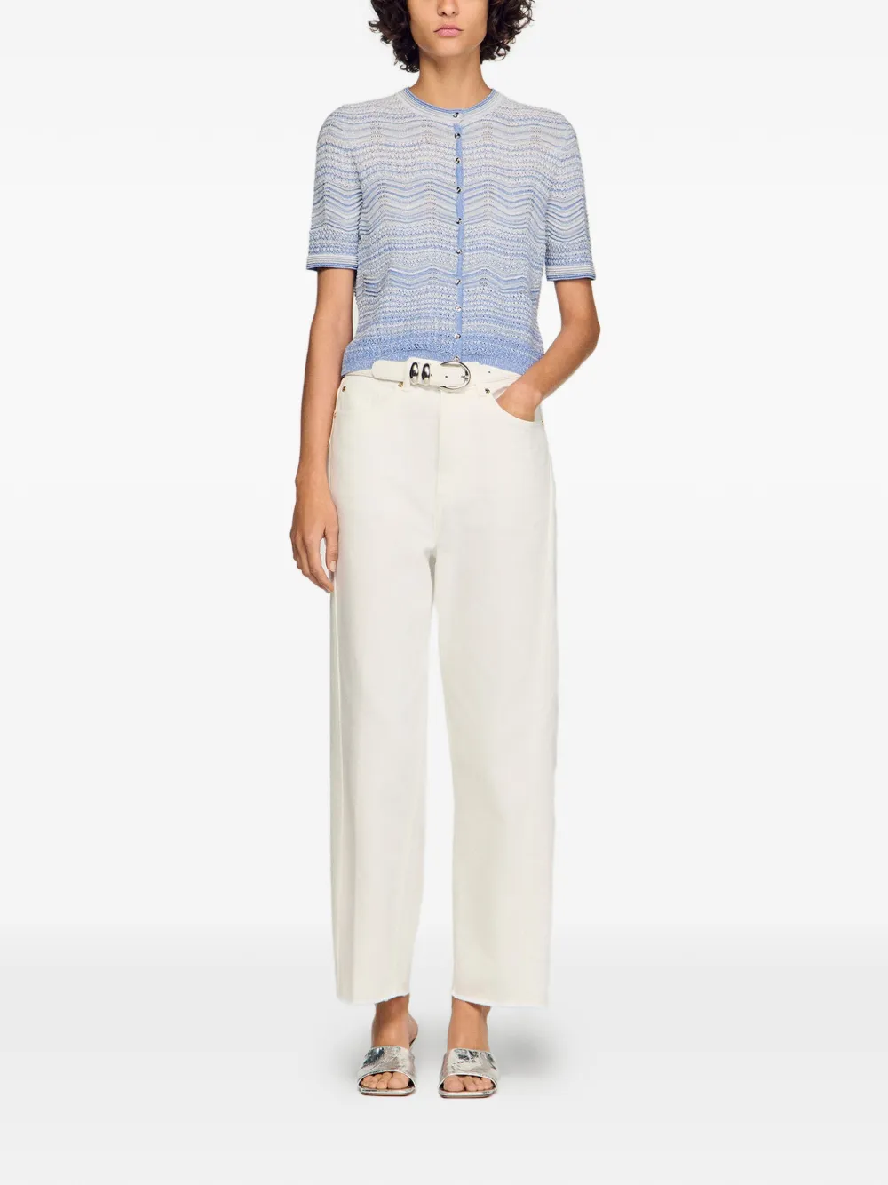  Sandro Zigzag Short-sleeve Cardigan - Blue 
