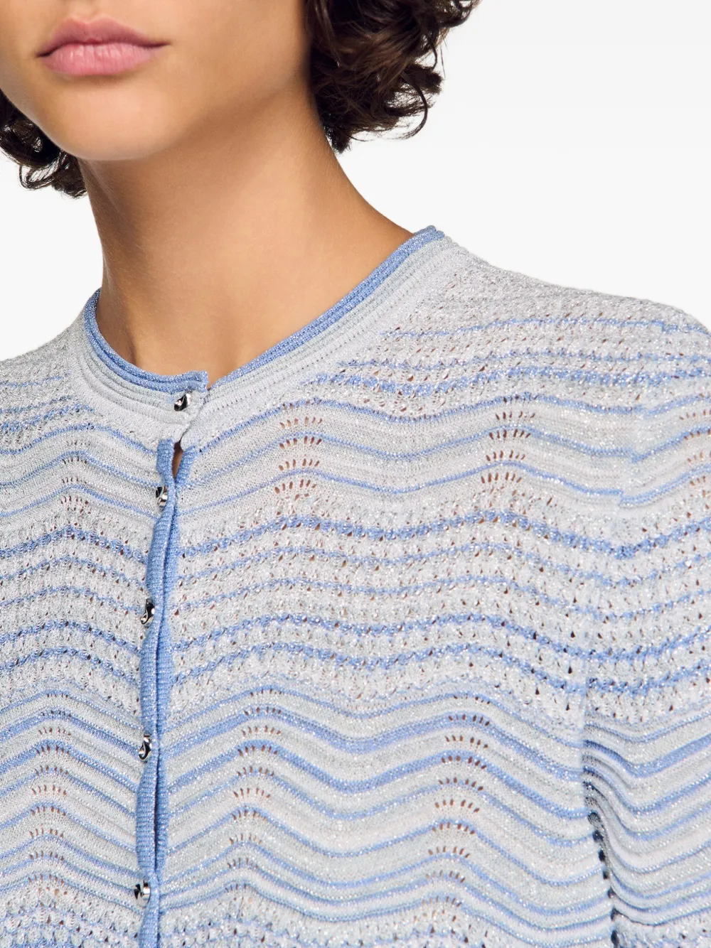 SANDRO Gebreid vest met korte mouwen en patroon Blauw