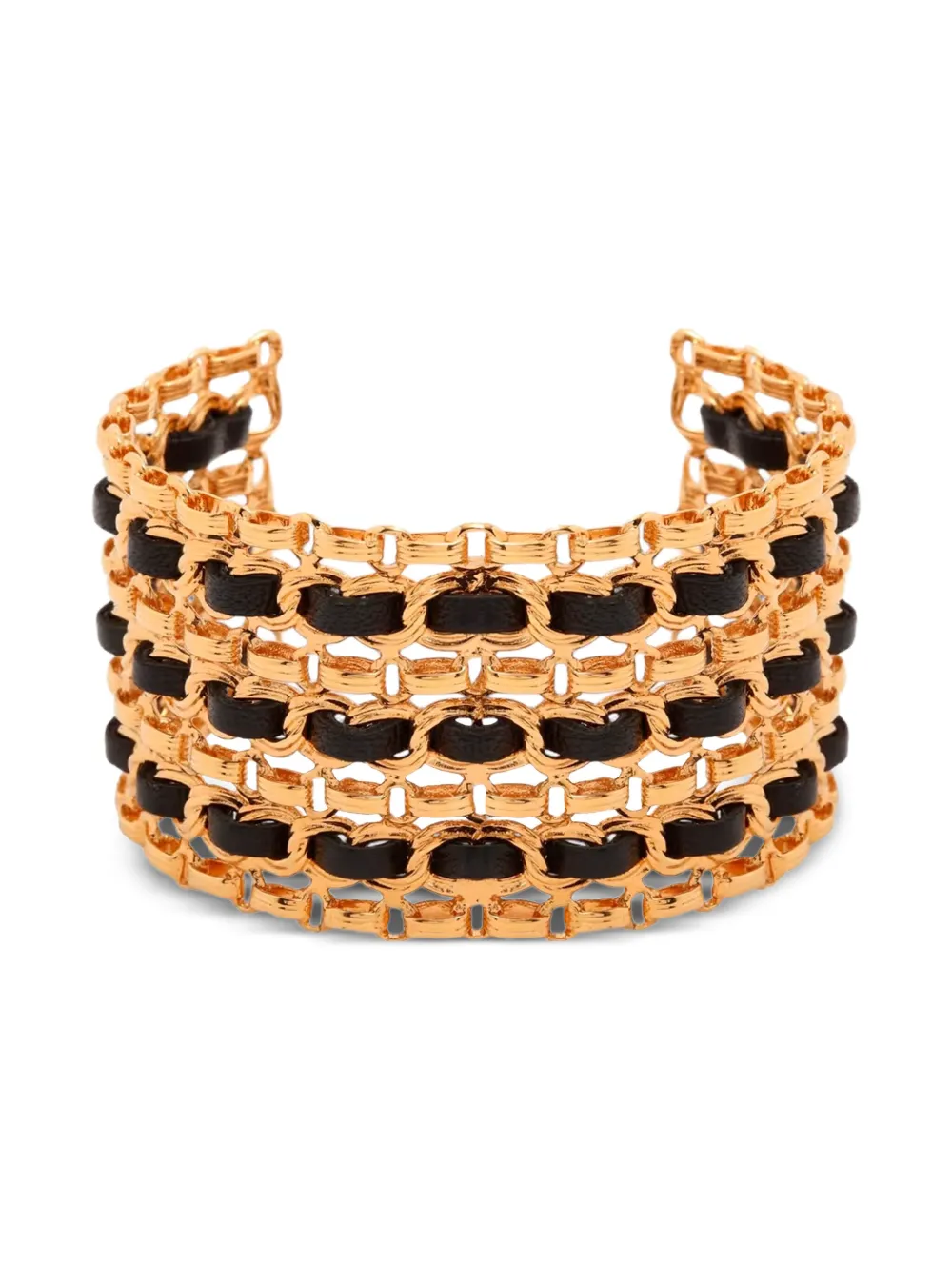 CHANEL Pre-Owned 1980s leather-detail cuff bracelet - Oro