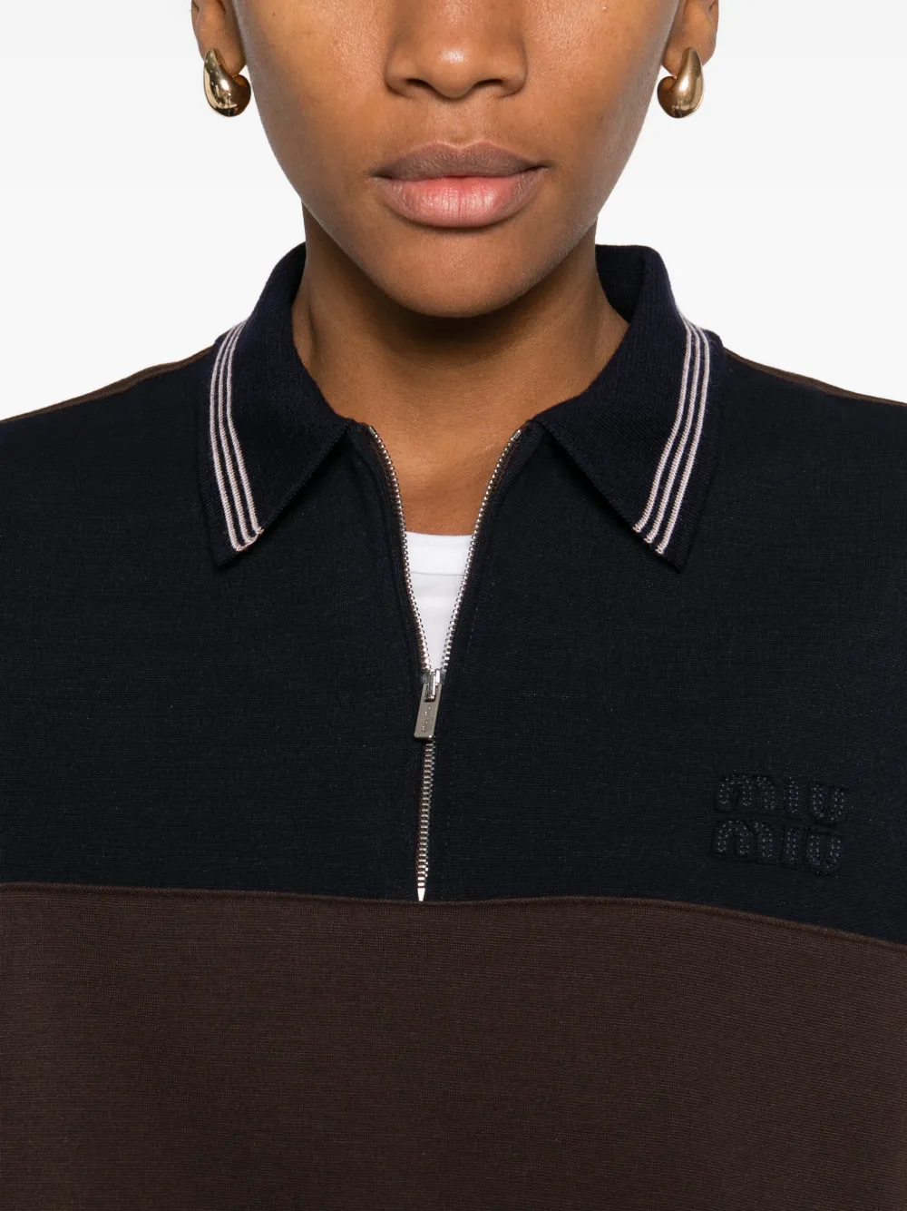 Miu Tweekleurige cropped polotop Bruin