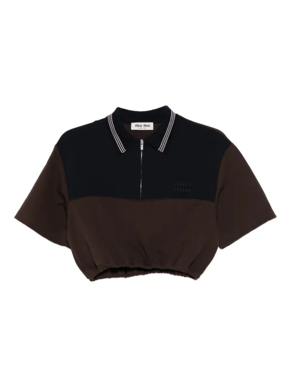 Miu Miu Two-tone Cropped Polo Top in Brown