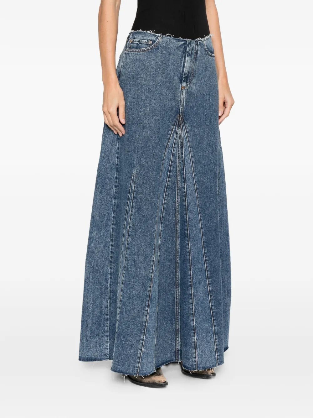 Our Legacy Rebel Panelled Frayed Maxi Skirt In Blue