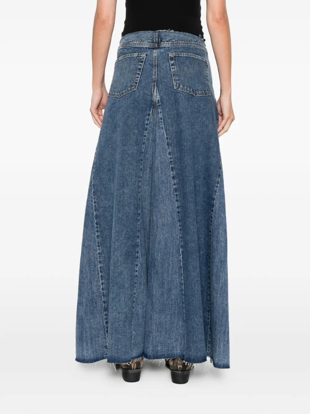Our Legacy Rebel Panelled Frayed Maxi Skirt In Blue