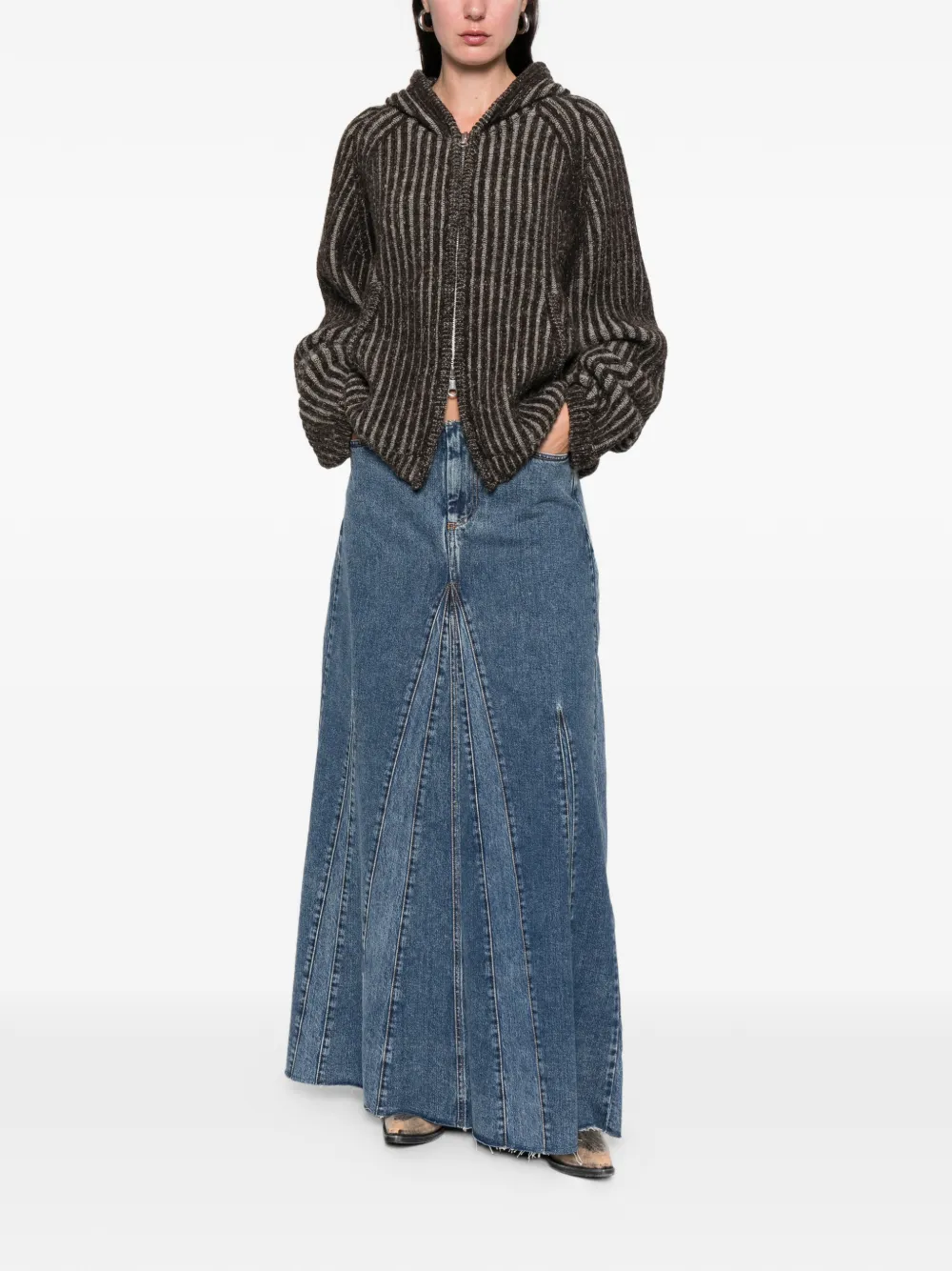 Our Legacy Rebel Panelled Frayed Maxi Skirt In Blue