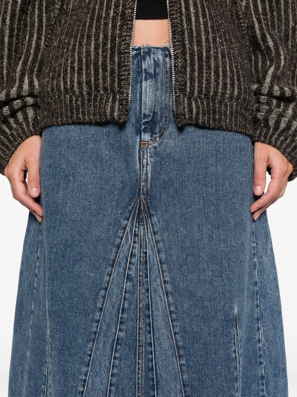 Our Legacy Rebel Panelled Frayed Maxi Skirt In Blue