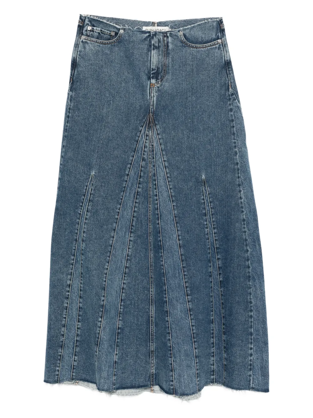 Our Legacy Rebel Panelled Frayed Maxi Skirt In Blue
