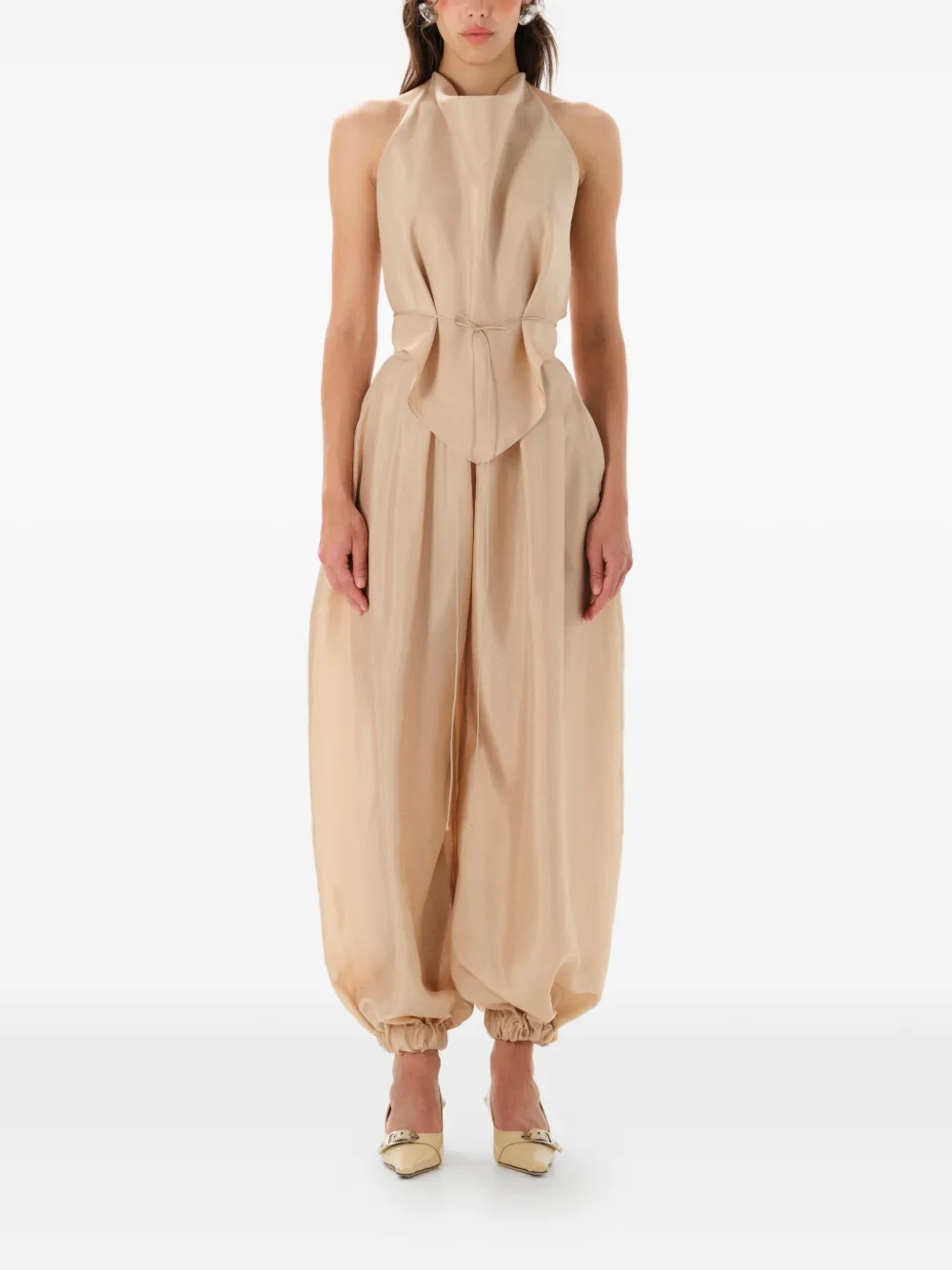 MANURÍ Bazar gesmockte broek - Beige