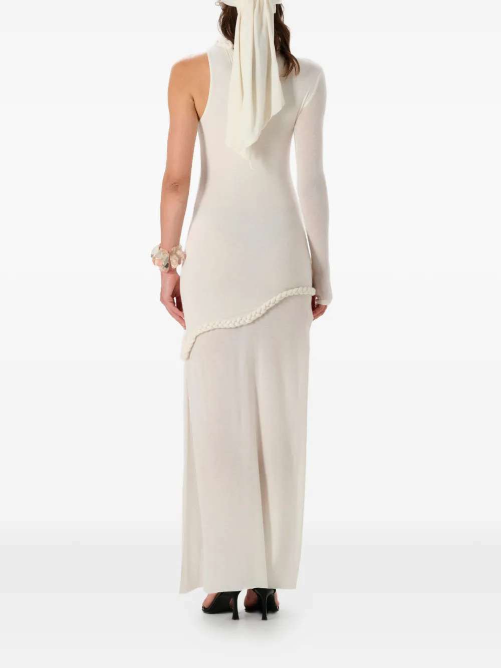 Manurí Candy One-sleeve Braided-detail Maxi Dress In White