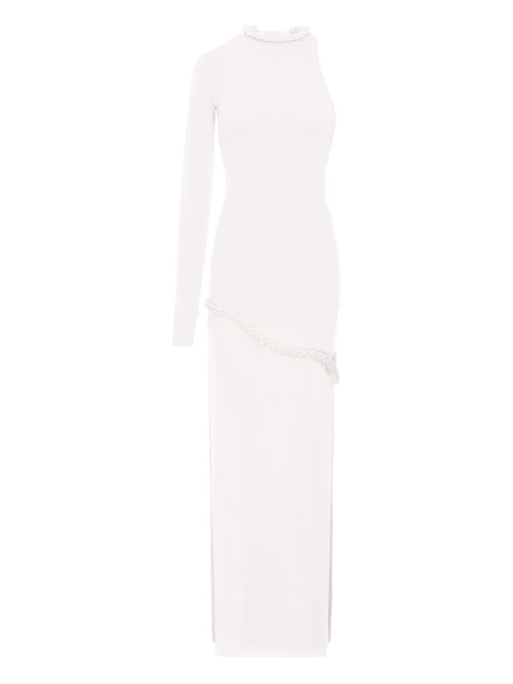 Manurí Candy One-sleeve Braided-detail Maxi Dress In White