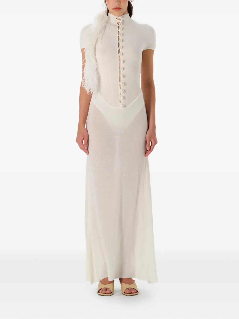 MANURÍ Mia maxi-jurk met knoopdetail - Wit