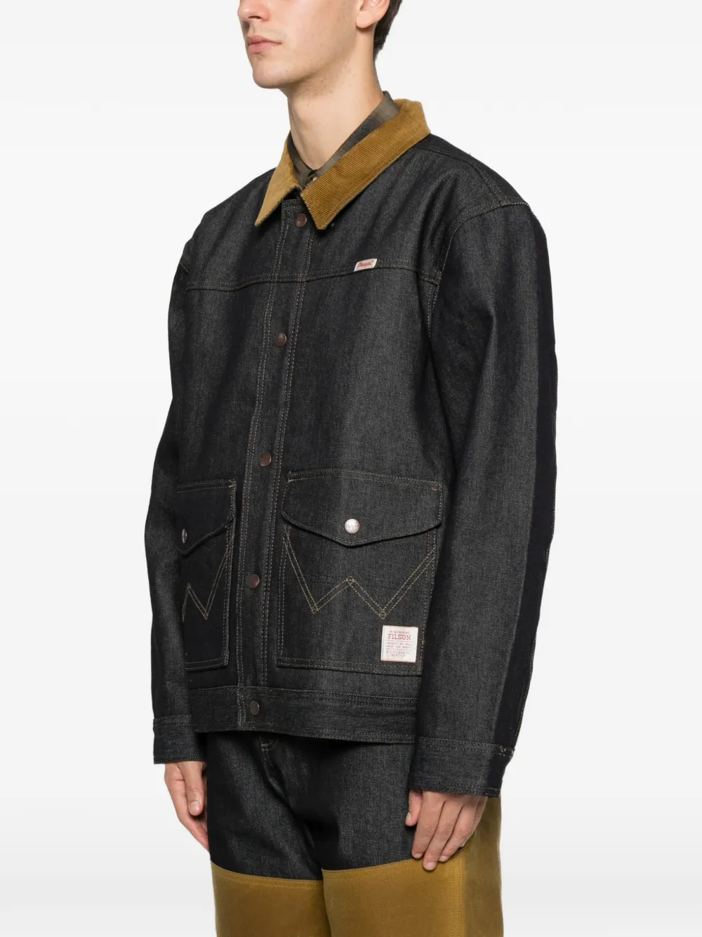 Filson X Wrangler Work Corduroy-collar Denim Jacket In Black