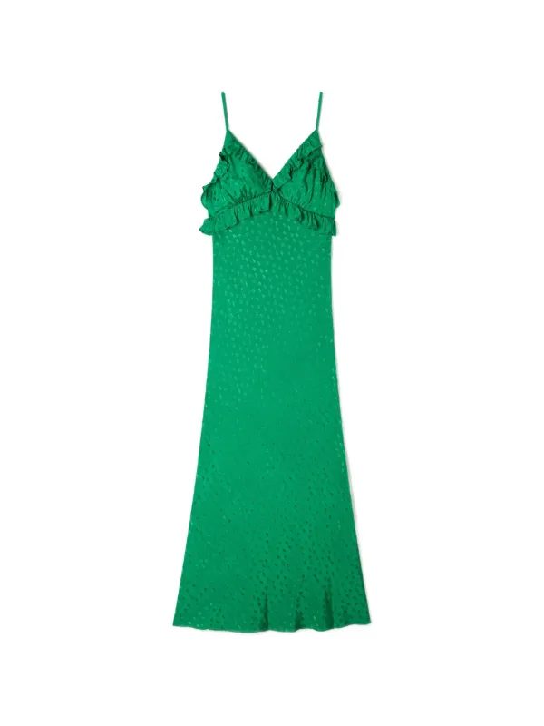 SANDRO Ruffled Maxi Dress | Green | FARFETCH BH