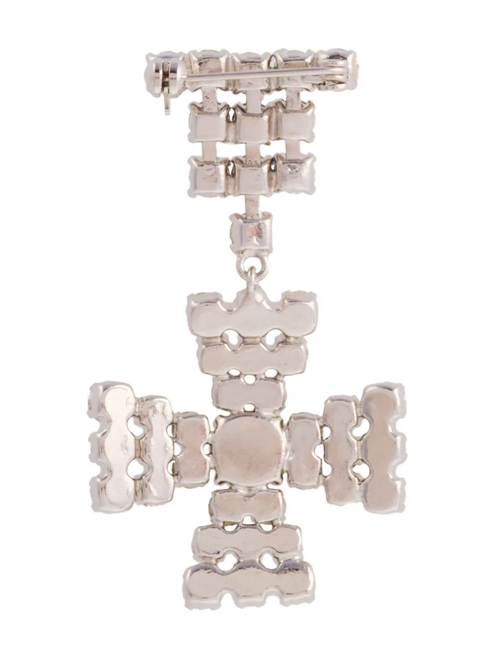 SUSAN CAPLAN VINTAGE Pre-owned 1980s Crystal-embellished Cross Brooch In Silver